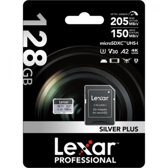 Lexar 128GB 205 MB/s Silver Plus microSD UHS-I V30 Hafıza Kartı